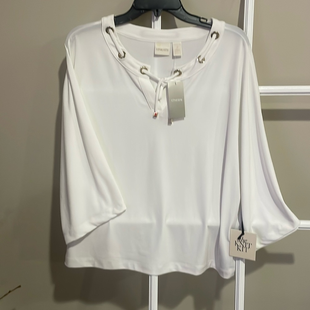 NWT Chico’s Antique White Knit Kit w/ Gold Grommets & 3/4 Sleeve Top. Chico S 2.